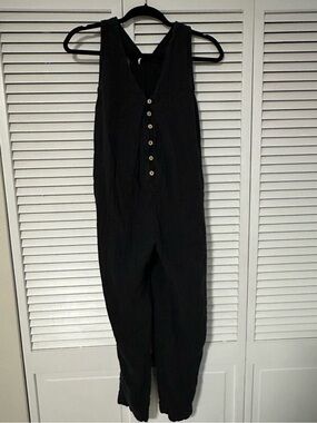 Free People Black Sleeveless Button-Front Romper Jumpsuit